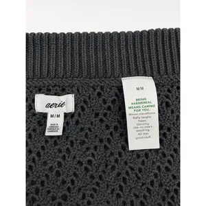 Aerie Crochet Pointelle Knit Maxi Skirt Charcoal Gray Side Slit Swim Cover Med thumbnail 6
