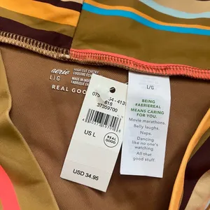 Aerie • NWT Yellow and Brown Blue Striped Bikini Bottom High Cut Cheeky thumbnail 6