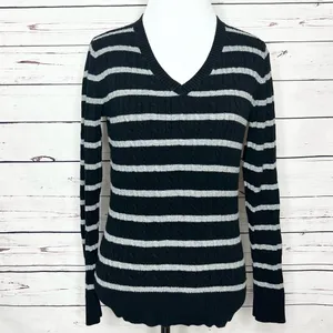 Merona Black & Gray Striped V Neck Pullover Sweater Top Size Small thumbnail 3