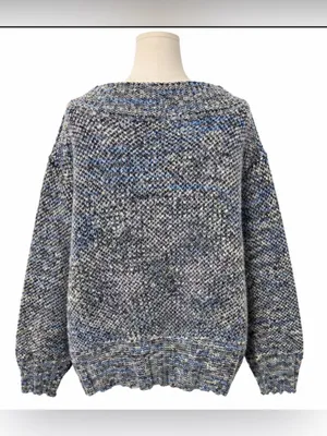 Free People Marled Blue Gray Oversized Knit Sweater Medium Boat Neck thumbnail 2