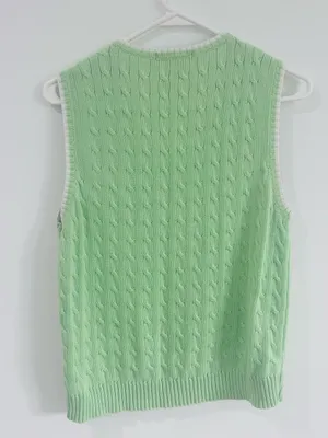 Ralph Lauren Mint Cable Knit Sweater Vest Preppy 100% Cotton L thumbnail 3