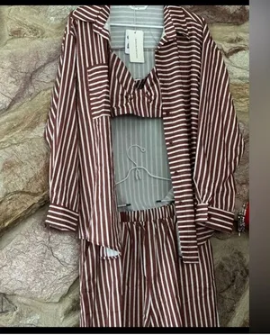 Commense Stripe Three Piece Shorts Set size Medium Brown thumbnail 2