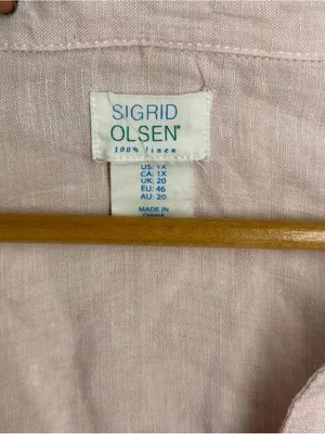 Sigrid Olsen 100% Linen Tunic Top 1X Pink Collared Beach Vacation Resort Natural thumbnail 6