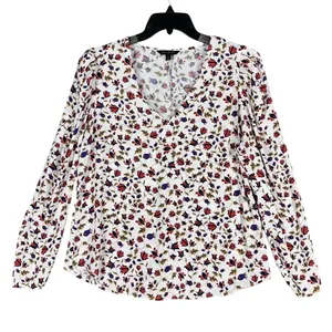 Banana Republic Floral V-Neck Blouse Romantic Boho Cottagecore L Long‎ Sleeve thumbnail 1