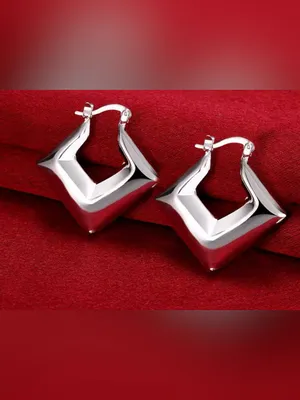 .925 Sterling Silver Geometric Hoop Earrings - Silver thumbnail 2