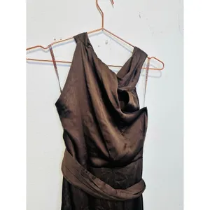 SACHIN & BABI Brown Sleeveless Tie Neck Banded Waist Kayla A-Line Gown Size 0 thumbnail 5