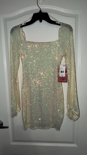 Emerald Sundae Iridescent Cream and Mint Sequin Dress thumbnail 3
