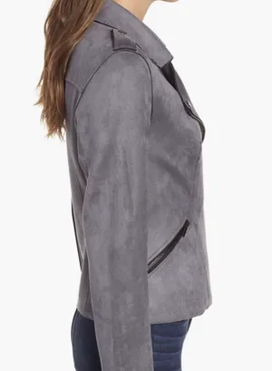 KUT from the Kloth Faux Suede Grey Moto Jacket thumbnail 4