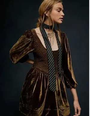 NWOT Free People Farrier Velvet Mini Dress Olive Green thumbnail 2