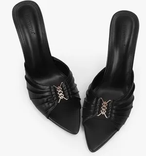 NEW Mules Heeled Sandals Vegan Leather High 3.5in Heels Pointed Peep Toe 7 thumbnail 1