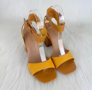 Bamboo Yellow Milestone Croc Accent Ankle Strap Chunky Block Heel Sandals Size 10 thumbnail 3