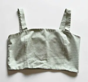 Wilfred Aritzia Gingham Cropped Tank Top Sage Green White‎ Button Back Cami 4 thumbnail 1