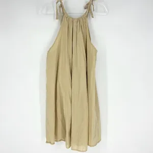 H&M Flared Cotton‎ Tie-Top A Line Sundress Small Beige thumbnail 2