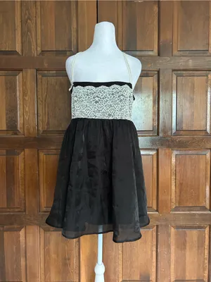 Sugar Thrillz Dolls Kill Broadway Nights Slip‎ Dress Black White Lace Mesh M thumbnail 2