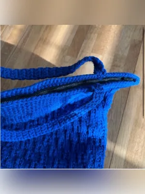 Knitted Handmade Purse Tote Bag Royal Blue thumbnail 3