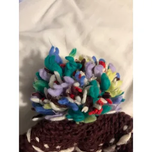 Aerie Beanie Chunky Knit Burgundy Multi Pom Pom One Size thumbnail 4