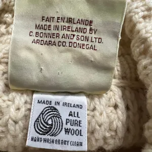 Bonner of Ireland Handloomed 100% Wool Aran Cable Knit Cardigan Cream XL thumbnail 6