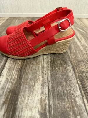 easy street Red Woven Espadrille Slingback Wedge Size 7 thumbnail 9