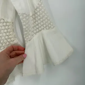 Tizzie Crochet Lace Blouse Women‎ Small White Bell Sleeve Boho Cottagecore Top thumbnail 7