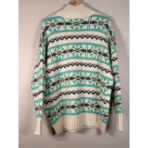 American Eagle Oversized Fair Isle Mock Neck Sweater Cream Teal Yellow XS‎ cozy thumbnail 5