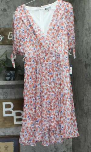 Tommy Hilfiger Sleeve Surplice Midi Dress Ivory Off White / Grenadine Red 10 thumbnail 1