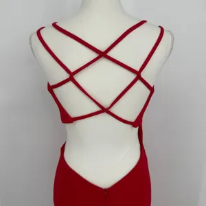 La Femme Gown Size 4 Red Asymmetrical Neck Strappy Back High Slit Evening Formal thumbnail 11