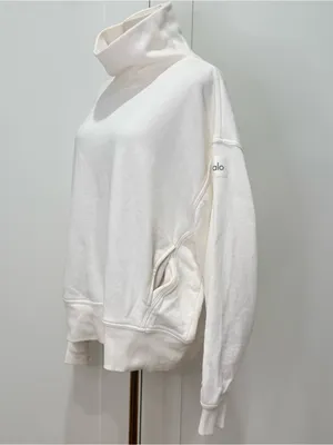 Alo Yoga Hazy Mock Neck Pullover Sweatshirt Small Ivory Oversized Lounge Cozy thumbnail 8