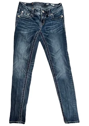 Miss Me Signature Rise Skinny Jeans Golden Firework Fleur de Lis Bling Size 26 thumbnail 1