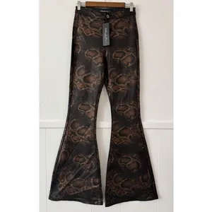 Willow Boutique XL Brown Snake Print Flare Pants High Rise Stretch Bell Bottom thumbnail 3