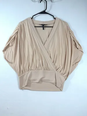BCBGMAXAZRIA Women’s M Beige Surplice‎ Dolman Sleeve Banded Hem Blouse thumbnail 2