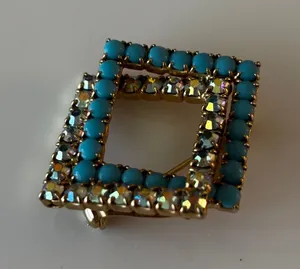 Brooch Womens Blue Gold Vintage MCM Geometric‎ Rhinestone thumbnail 1