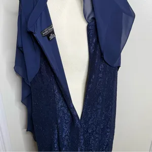 NEW Jessica Howard Navy Blue Formal Dress with Chiffon Overlay Women’s Size 16W thumbnail 8