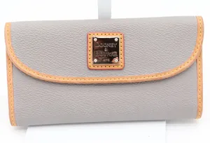 Dooney & Bourke Wallet Womens OS Continental Pebbled Leather Grey Tan Excellent thumbnail 1