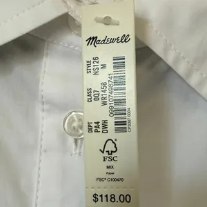 Madewell White Cotton Poplin Button Front Mini Shirtdress NS126 Womens Medium thumbnail 8
