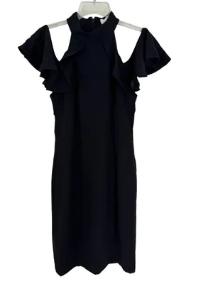 NWT Amanda Uprichard Haven Open Shoulder Ruffle Dress In Black Size S thumbnail 3