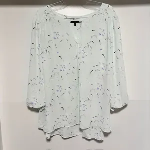 Kaari Light Blue 3X Floral Print Blouse Hi Low Hem 3/4 Sleeve Boho Tunic Top thumbnail 2