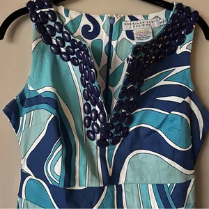 Gretchen Scott Beaded Dress Sz S Blue Sleeveless Sheath thumbnail 2