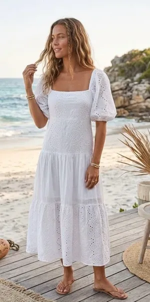 Kings Road Eyelet Maxi Dress Coastal thumbnail 1