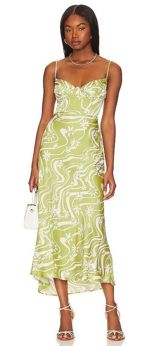 ASTR THE LABEL Mabel Celery Floral Midi Slip Dress Size M thumbnail 1
