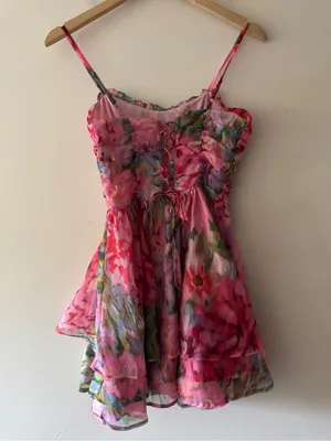 Lulus Evonne Pink Abstract Floral Tiered Mini Skater Dress thumbnail 6