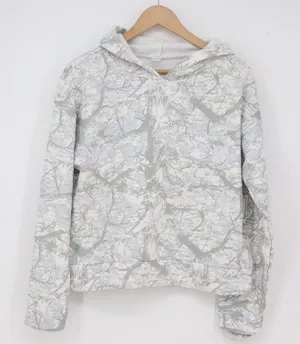 5B Style Hoodie Womens M Fleece Pullover Grey White Tree Camo Print New thumbnail 1