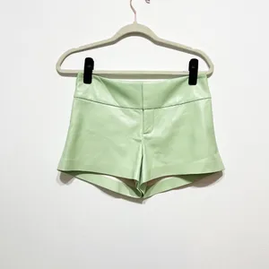 Alice + Olivia Faux Vegan Leather High Waisted Mini Shorts Soft Green 2 thumbnail 1