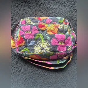 Vera Bradley shoulder bag with flap closure, gray with bright floral thumbnail 4