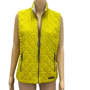 GH Bass and Co Quilted Vest Chartreuse Zip Front Fleece Collar Zip Pocket Medium thumbnail 3