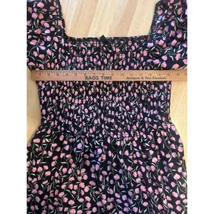 BTFBM Floral Smocked Cottagecore Maxi Dress Puff Sleeve Black Pink Large thumbnail 7
