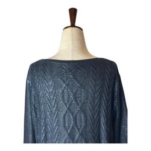Club Monaco Sweater Women Medium Navy Blue Metallic‎ Cable Knit Pullover Preppy thumbnail 8
