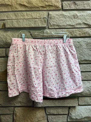 LOUNGE Pajama Set Cropped Button Up Shorts Pink Ditsy Floral Cotton XL thumbnail 10