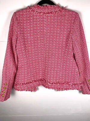 Saks Fifth Avenue Tweed Jacket XS Pink Frayed Trim Open Front Blazer thumbnail 11