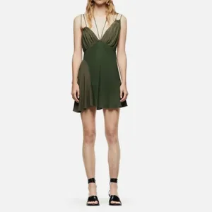 ZARA Green Patchwork Asymmetrical Mini Dress Cocktail Fairy Whimsy Boho Sz Medium NEW thumbnail 2