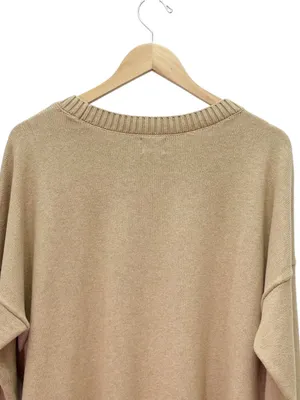 Lands’ End Drifter Sweater Sz XL 18 Tan Cotton Oversized Crewneck Coastal thumbnail 5
